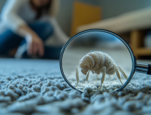 Illustration of small bugs within carpet fibers