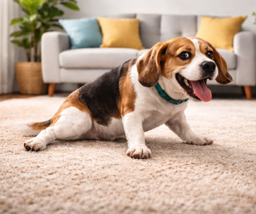Dog dragging its butt across the carpet