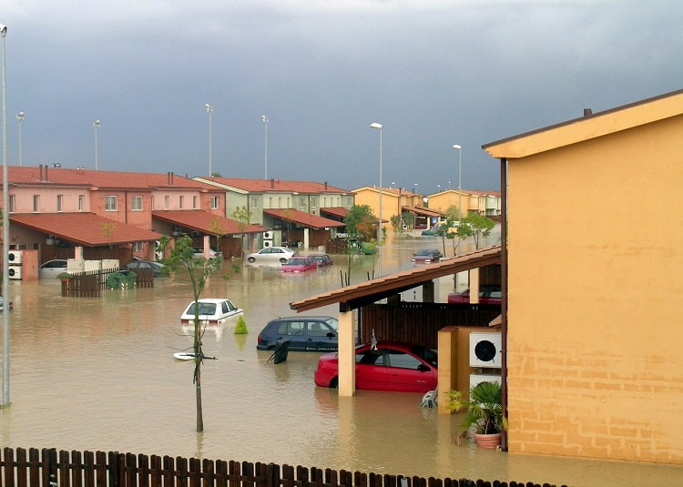 Residential neighborhood submerged in blackwater after flooding