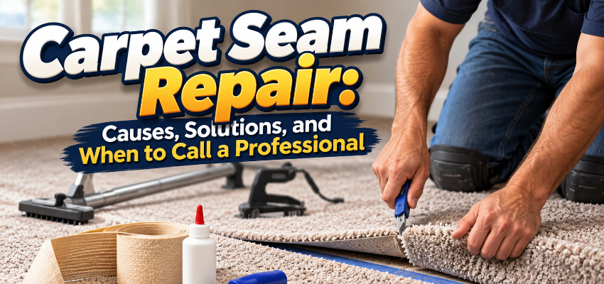 Carpet seam repair in a living room