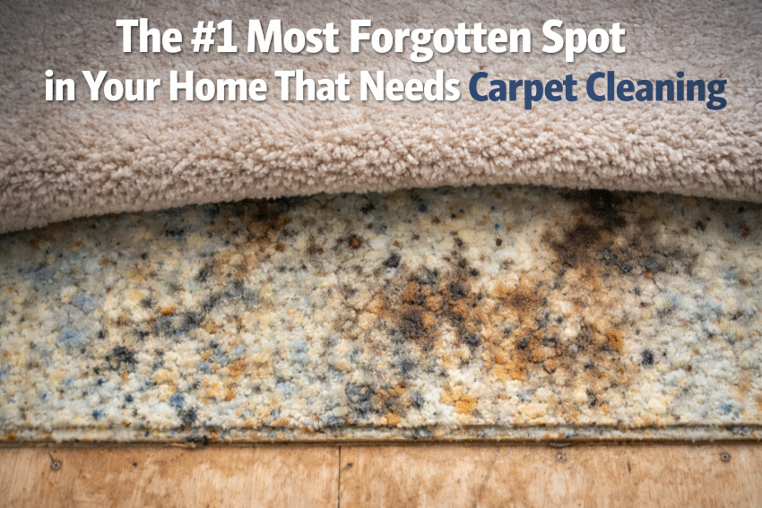 Living room carpet being professionally cleaned